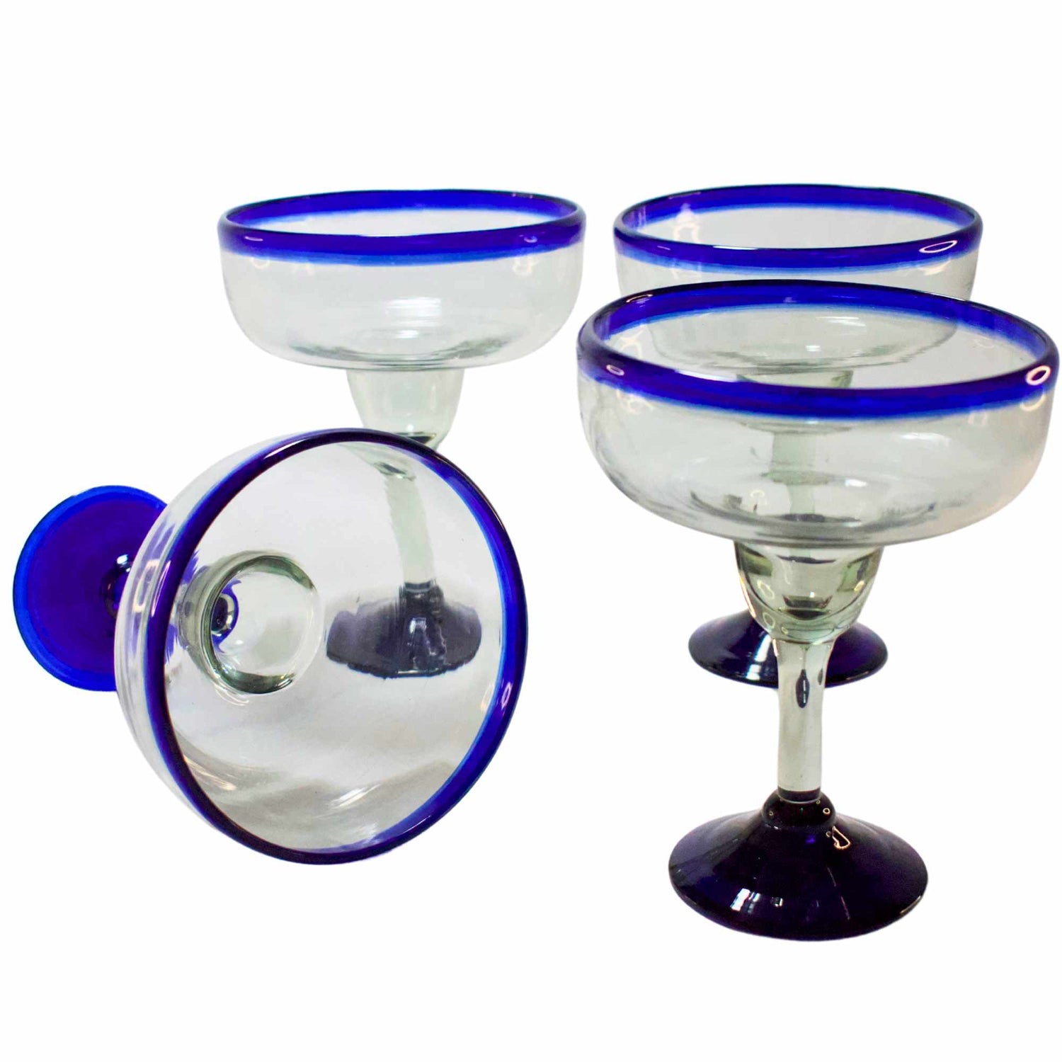4 Copas margarita azul cobalto hecha de vidrio soplado en México