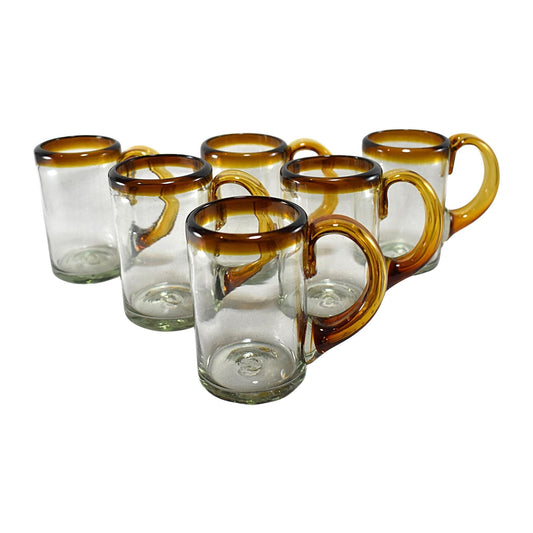 Tarro Cervecero de Vidrio Soplado Artesanalmente en México | Set de 6 Piezas | (Filo Ámbar, Cerveza 16 Oz.) - MAREY -