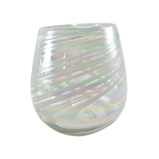 Vaso Stemless | Set de 6 Piezas | Hechos Artesanalmente en México | Vidrio Reciclado | Artesanal | (Blanco Pearly Swirl, 14 Oz.) - MAREY - Vaso