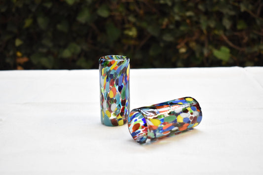 Vasos Tequileros de Vidrio Soplado Artesanalmente en México | Set de 6 Piezas |(Confetti Multicolor, 2 Oz.) - MAREY -