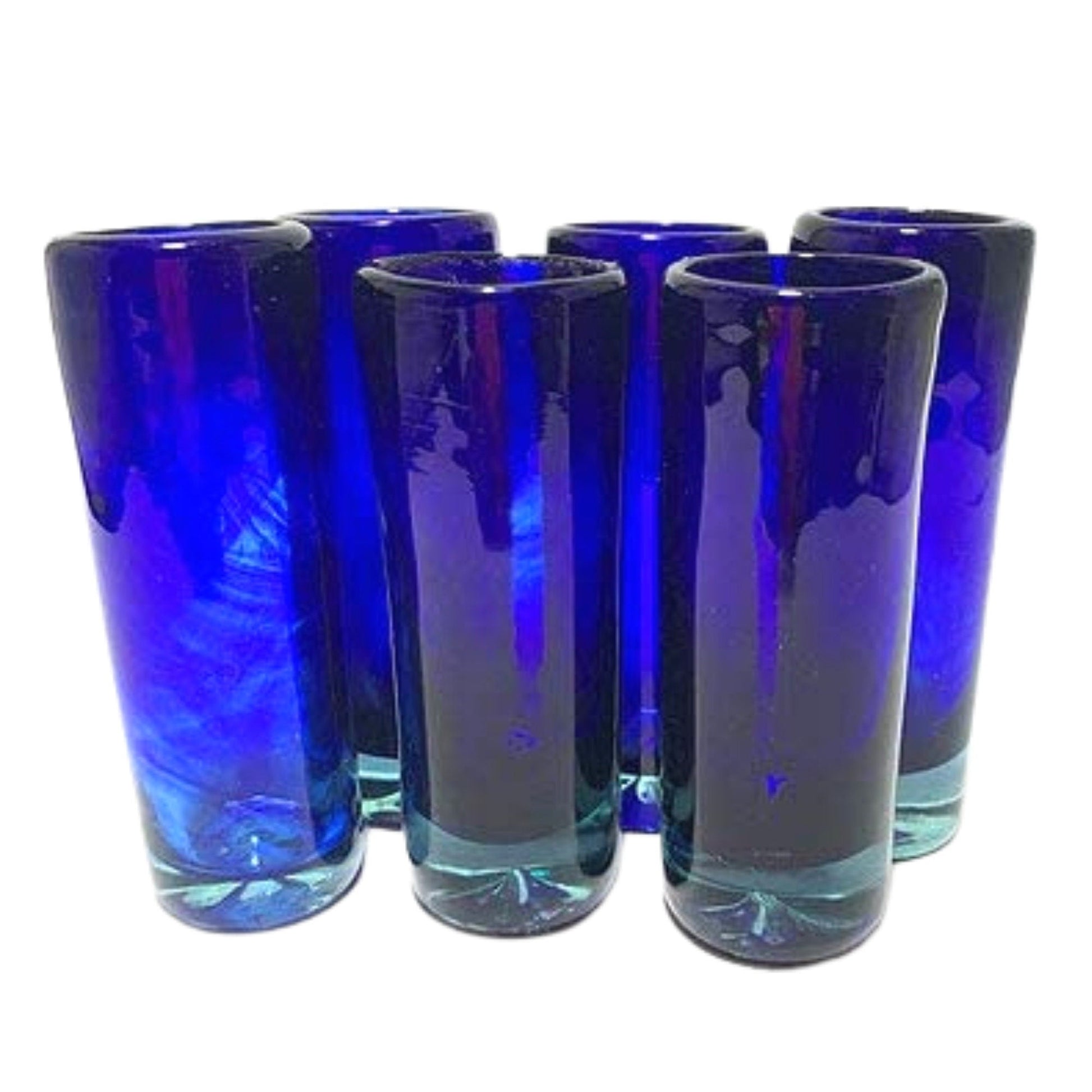 Vasos Tequileros | Vidrio Soplado Artesanalmente en México | Set de 6 Piezas | (Azul Cobalto, 2 Oz.) - MAREY -