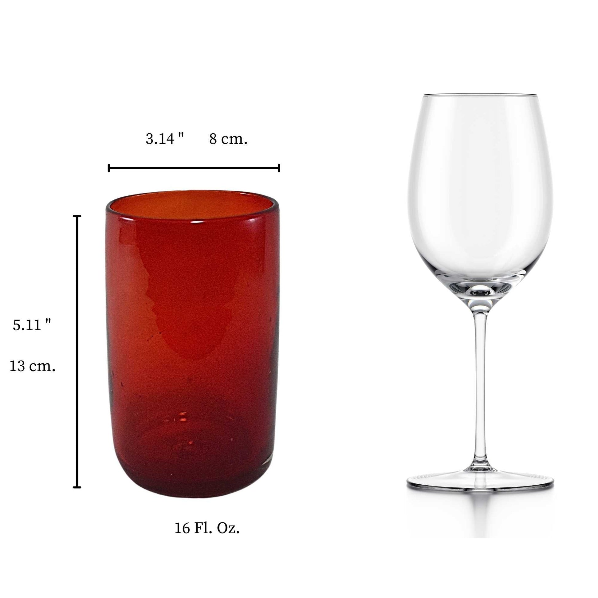 Vasos Vidrio Soplado Para Agua | Hechos Artesanalmente en México | (Rojo, Agua 16 Oz.) - MAREY - drinking glasses