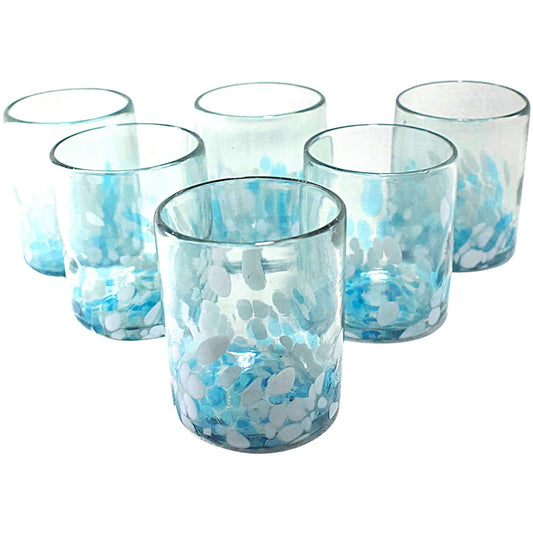 Vasos Vidrio Soplado Para Agua | Set de 6 Piezas | Hechos Artesanalmente en México | (Confetti Cielo, 10 Oz.) - MAREY -