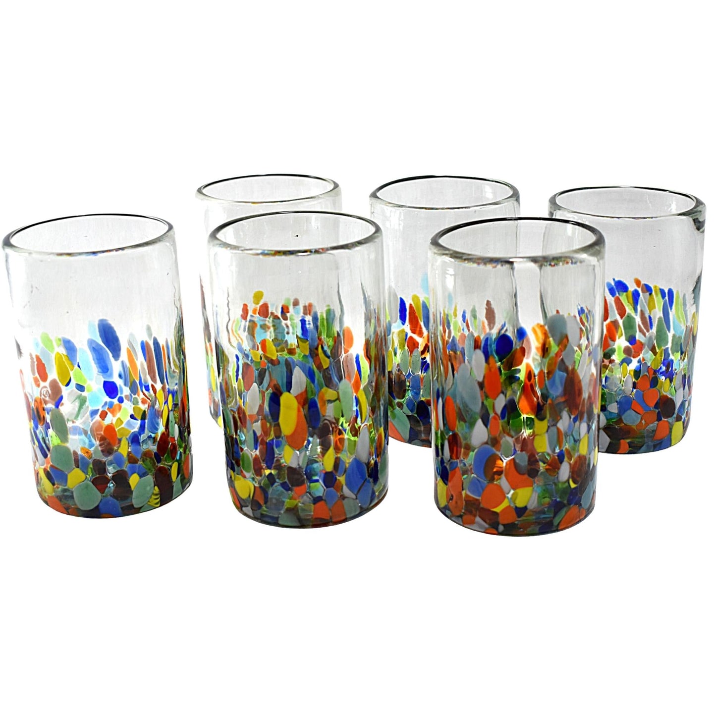 Vasos Vidrio Soplado Para Agua | Set de 6 Piezas | Hechos Artesanalmente en México | (Confetti Multicolor, 16 Oz.) - MAREY -