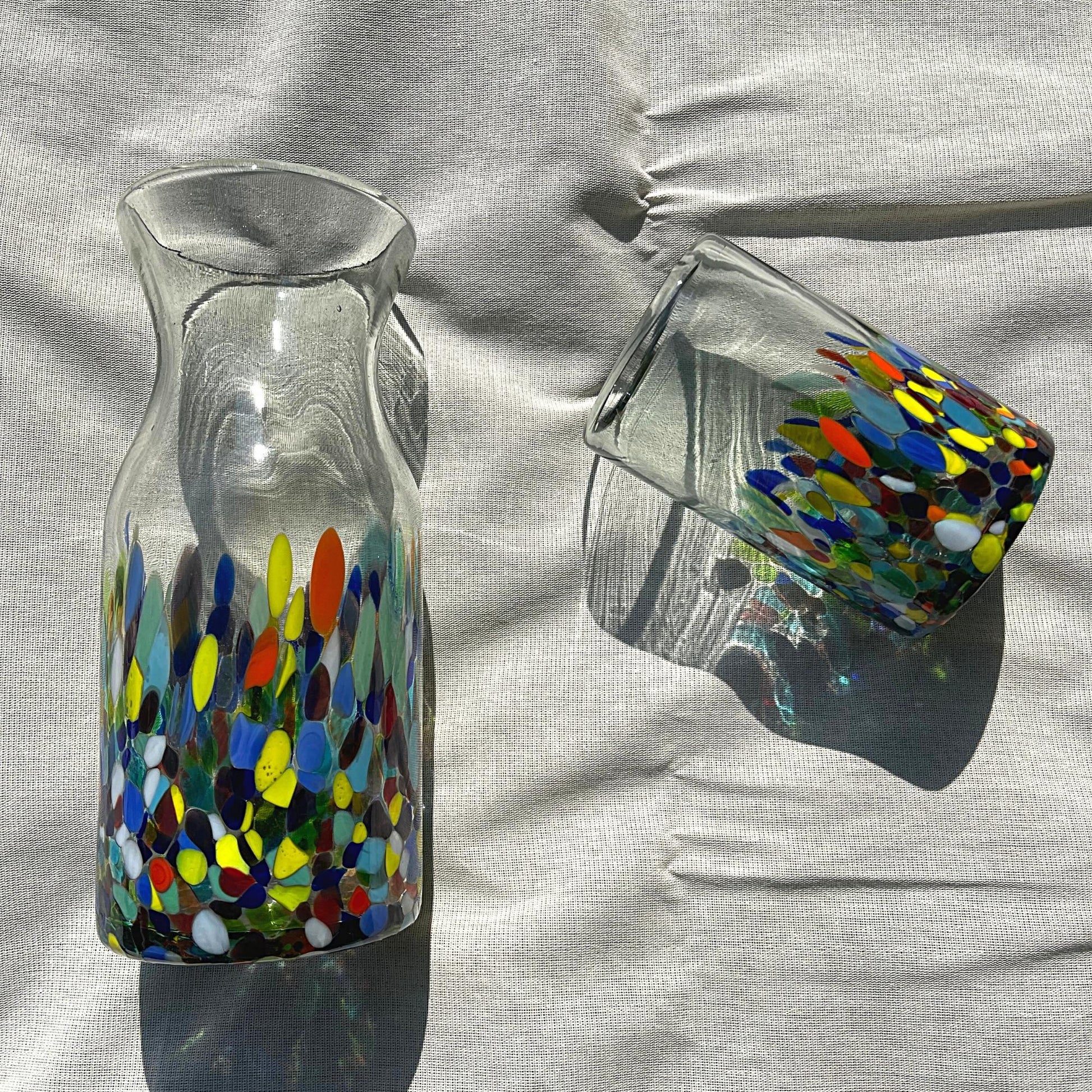 Vasos Vidrio Soplado Para Agua | Set de 6 Piezas | Hechos Artesanalmente en México | (Confetti Multicolor, 16 Oz.) - MAREY -