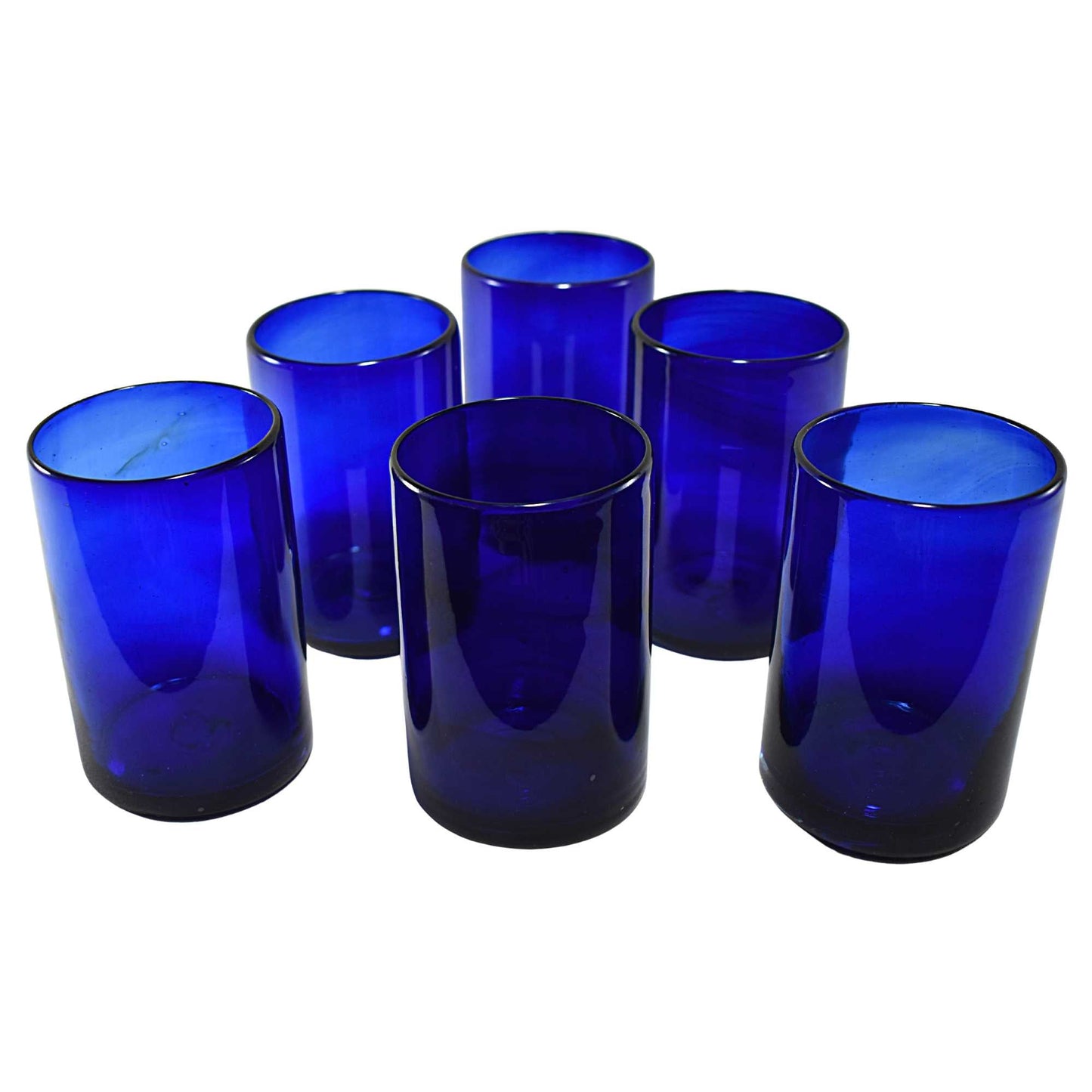 Vasos Vidrio Soplado Para Agua | Set de 6 Piezas | Hechos Artesanalmente en México | Vidrio Reciclado | Artesanal | (Azul Cobalto, 16 Oz.) - MAREY - drinking glasses