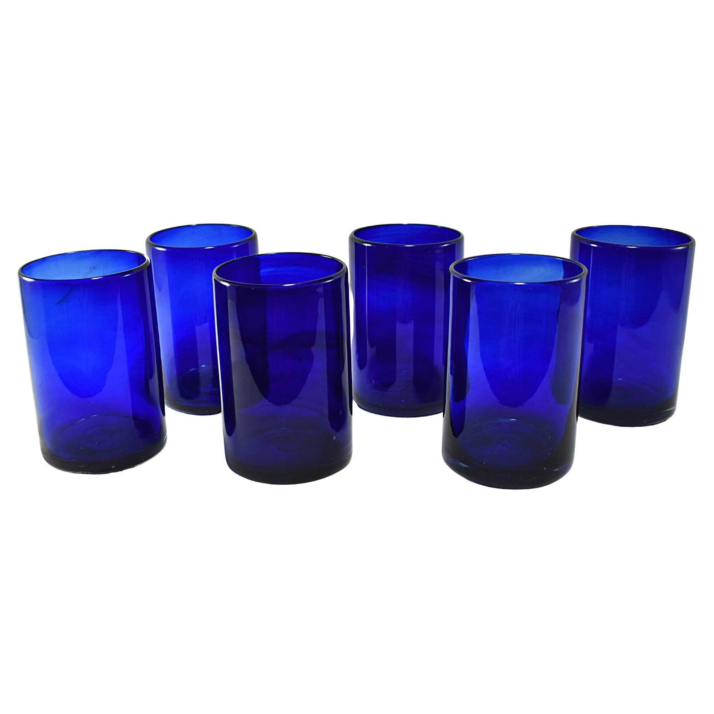 Vasos Vidrio Soplado Para Agua | Set de 6 Piezas | Hechos Artesanalmente en México | Vidrio Reciclado | Artesanal | (Azul Cobalto, 16 Oz.) - MAREY - drinking glasses