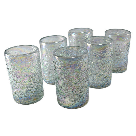 Vasos Vidrio Soplado Para Agua | Set de 6 Piezas | Hechos Artesanalmente en México | Vidrio Reciclado | Artesanal | (Granizo Pearly, 16 Oz.) - MAREY -