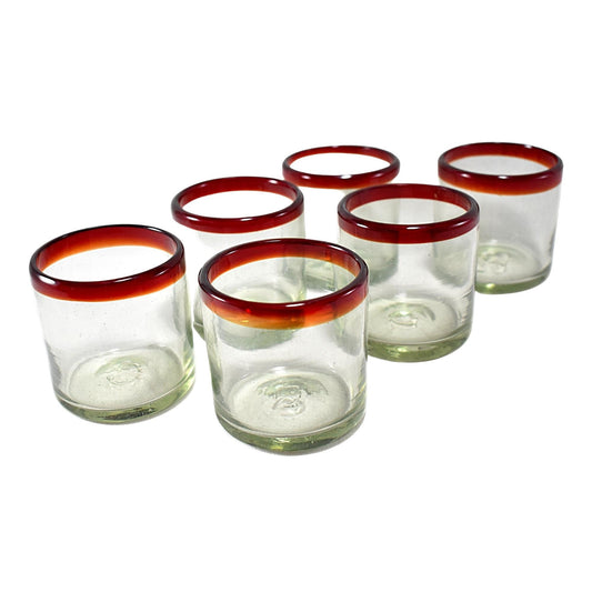 Vasos Vidrio Soplado Para Agua | Set de 6 Piezas | (Posta Rojo, Old Fashioned 8 Oz.) - MAREY -