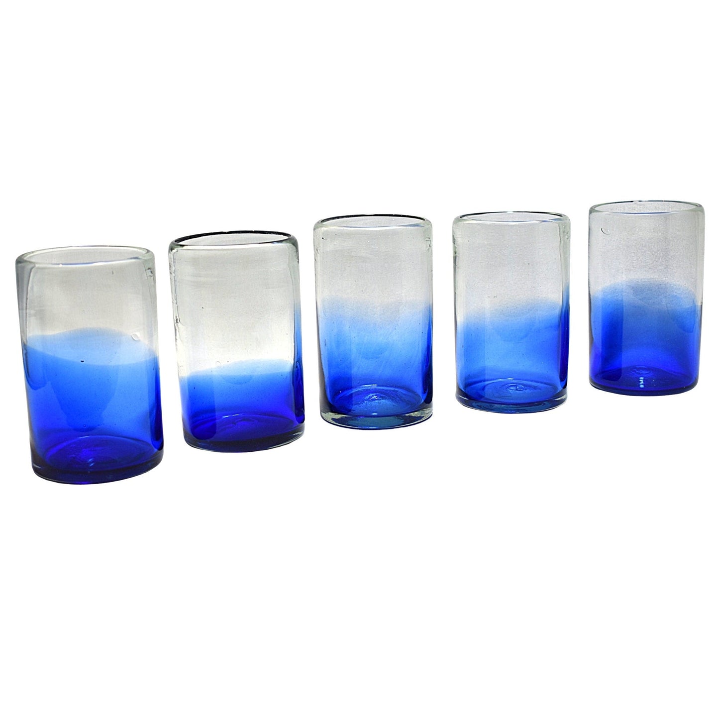 Vasos Vidrio Soplado | Set de 6 Piezas | Hechos Artesanalmente en México | (Base Azul Cobalto, Agua 16 Oz.) - MAREY -