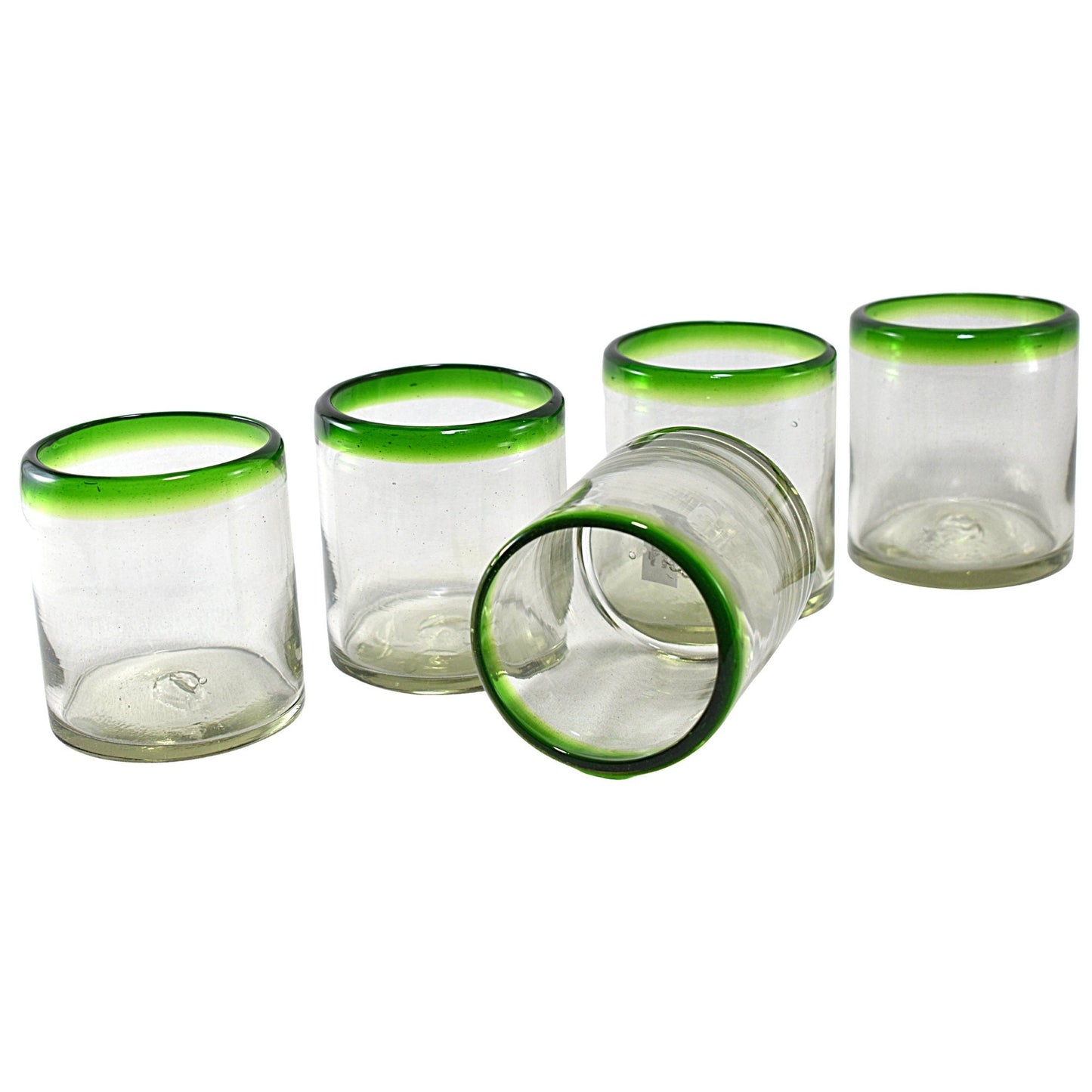 Vasos Vidrio Soplado | Set de 6 Piezas | Hechos Artesanalmente en México | (Filo Verde, Old Fashioned 10 Oz.) - MAREY -