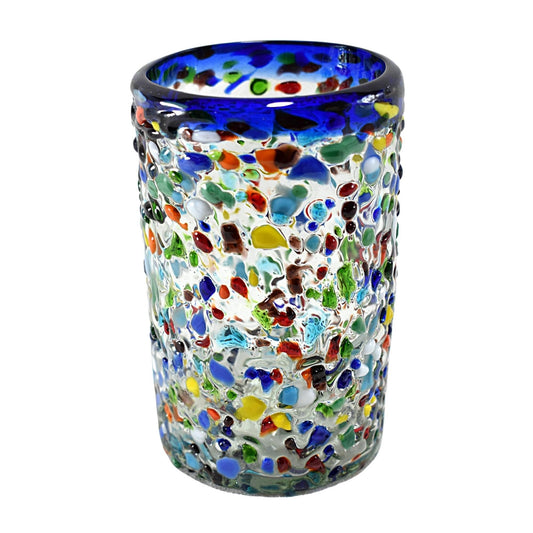 Vasos Vidrio Soplado | Set de 6 Piezas | Hechos Artesanalmente en México | (Granizado Multicolor, Agua 16 Oz.) - MAREY -