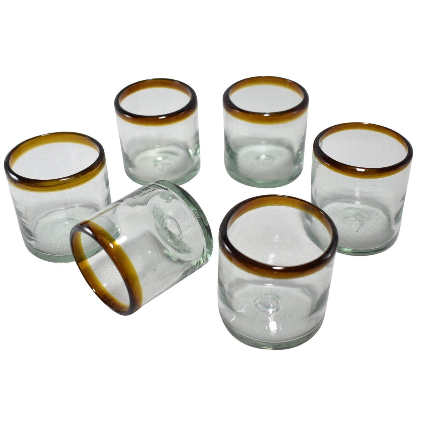 Vasos Vidrio Soplado | Set de 6 Piezas | Hechos Artesanalmente en México |Old Fashioned (Filo Ámbar, 8 Oz.) - MAREY -