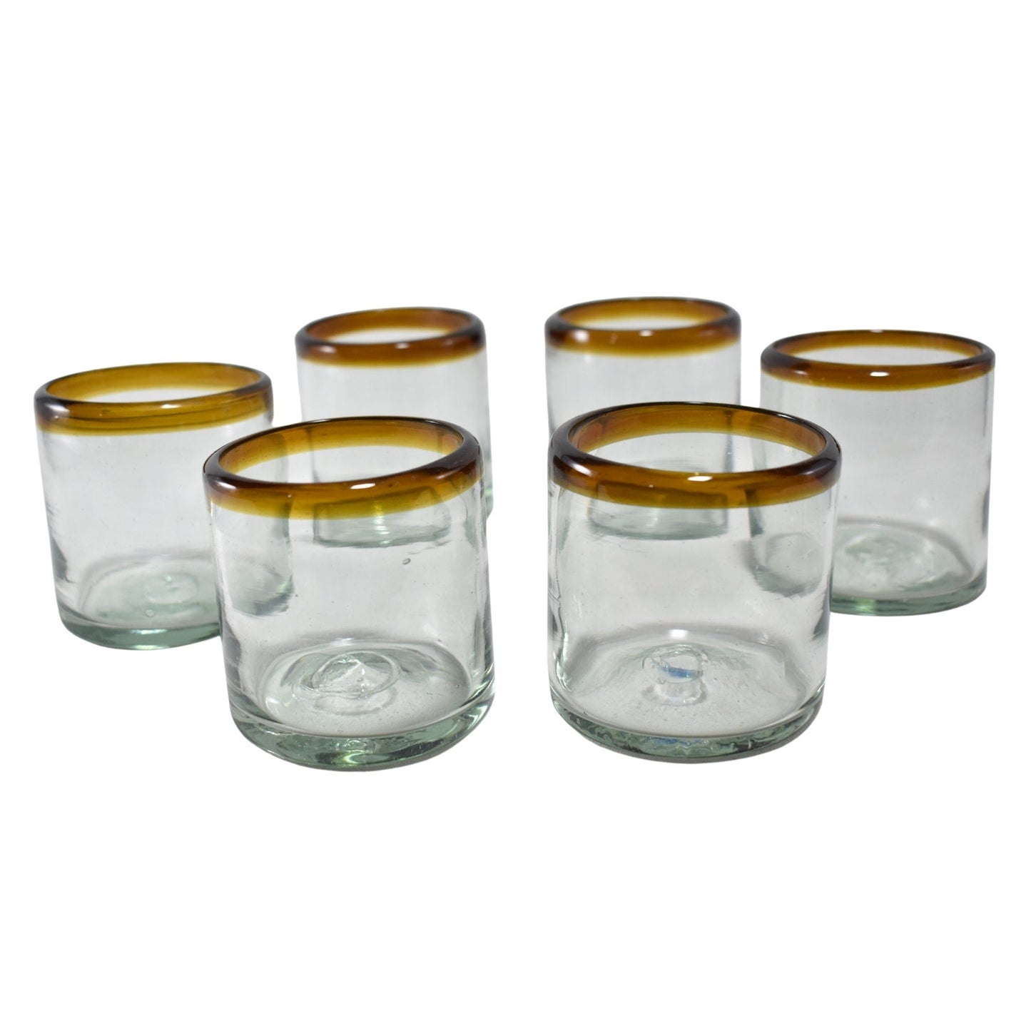 Vasos Vidrio Soplado | Set de 6 Piezas | Hechos Artesanalmente en México |Old Fashioned (Filo Ámbar, 8 Oz.) - MAREY -