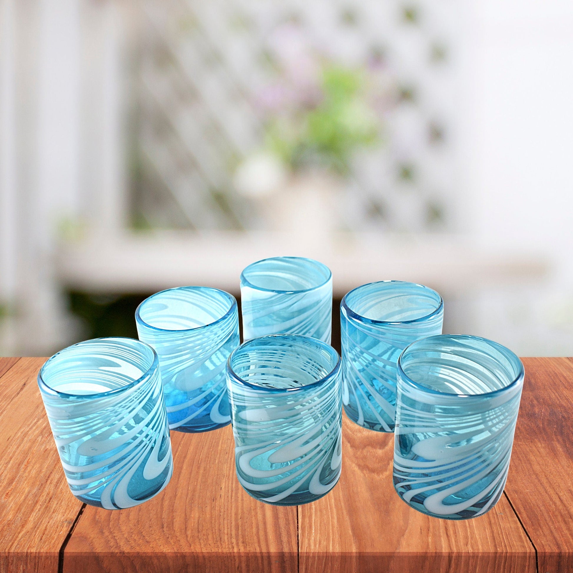 Vasos Vidrio Soplado | Set de 6 Piezas | Hechos Artesanalmente en México | (Poseidon –Natural–, Old Fashioned 10 Oz.) - MAREY -