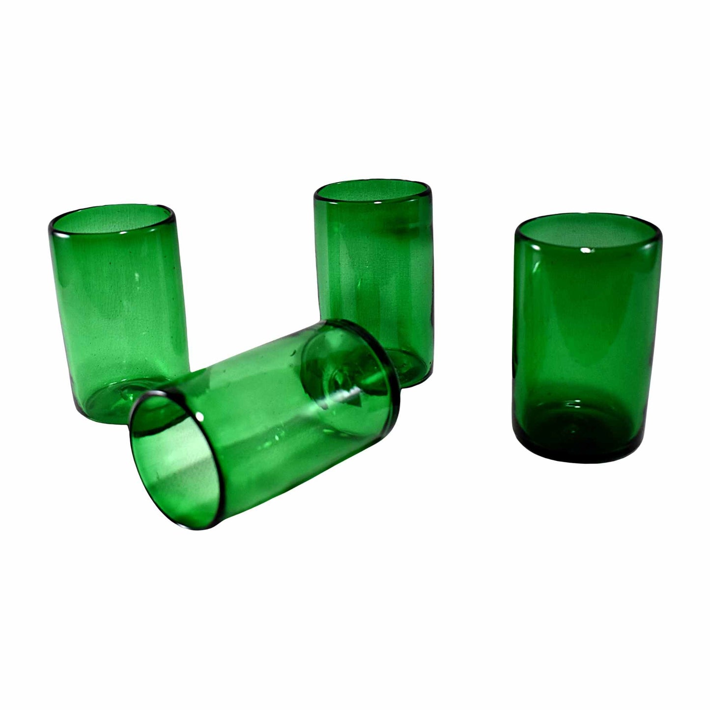 Vasos Vidrio Soplado | Set de 6 Piezas | Hechos Artesanalmente en México | (Verde Sólido, Agua 16 Oz.) - MAREY -