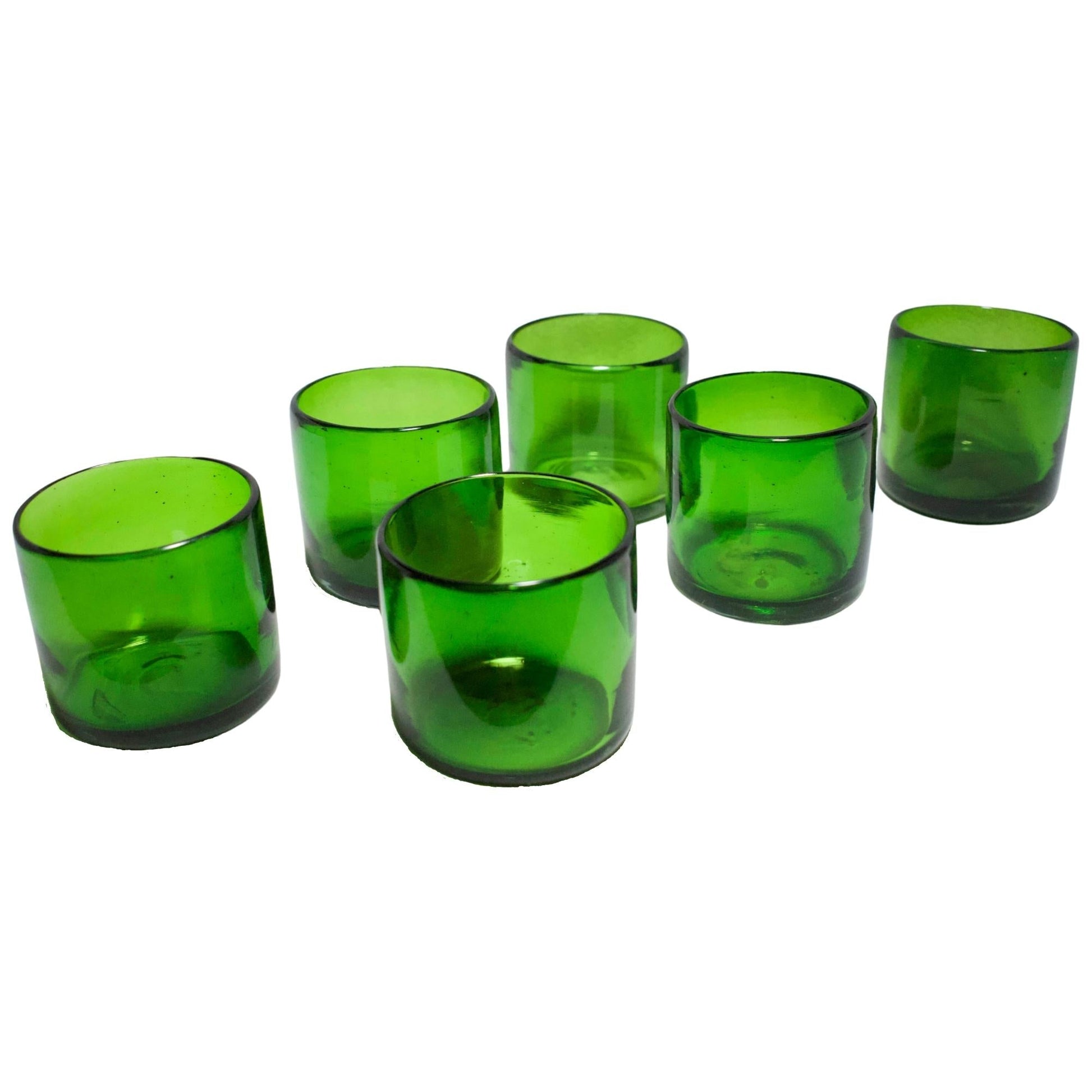 Vasos Vidrio Soplado | Set de 6 Piezas | Hechos Artesanalmente en México | (Verde Sólido, Old Fashioned 8 Oz.) - MAREY -