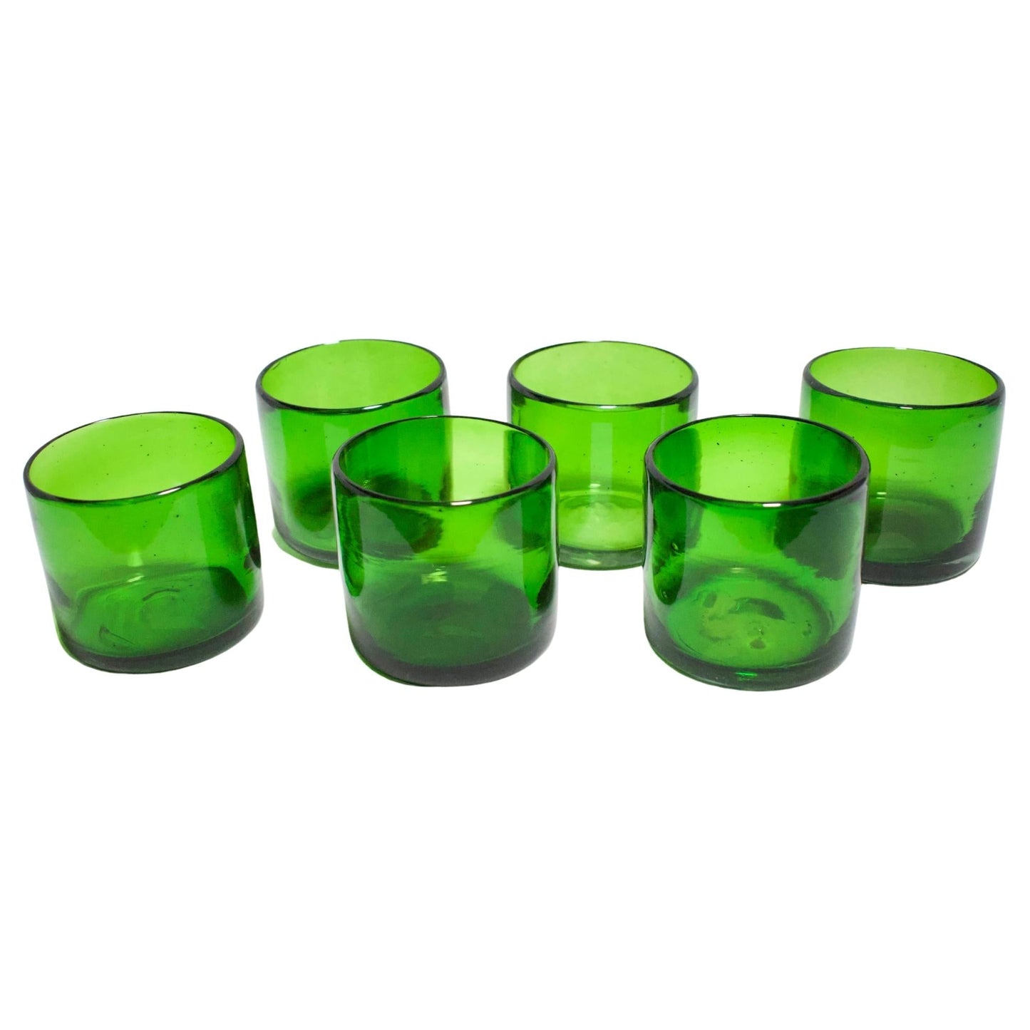 Vasos Vidrio Soplado | Set de 6 Piezas | Hechos Artesanalmente en México | (Verde Sólido, Old Fashioned 8 Oz.) - MAREY -