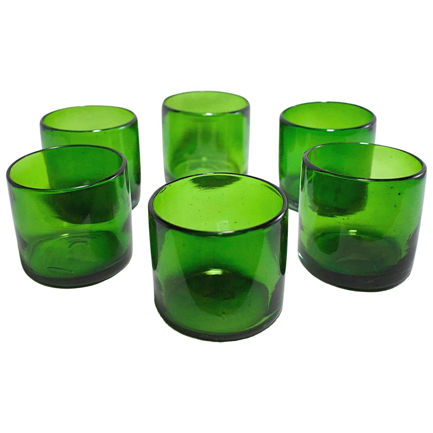 Vasos Vidrio Soplado | Set de 6 Piezas | Hechos Artesanalmente en México | (Verde Sólido, Old Fashioned 8 Oz.) - MAREY -