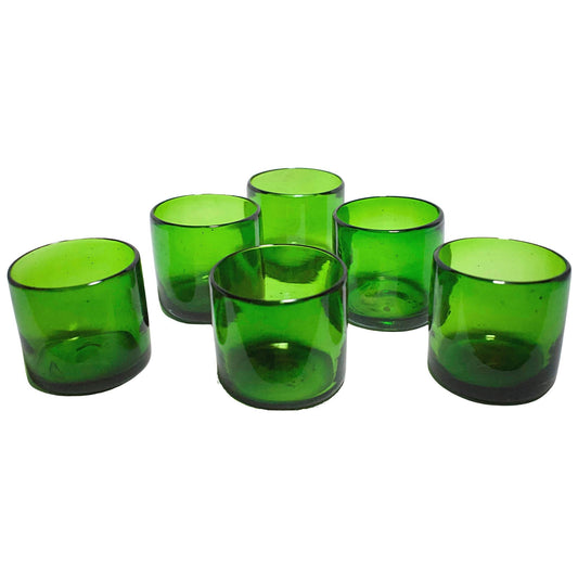 Vasos Vidrio Soplado | Set de 6 Piezas | Hechos Artesanalmente en México | (Verde Sólido, Old Fashioned 8 Oz.) - MAREY -